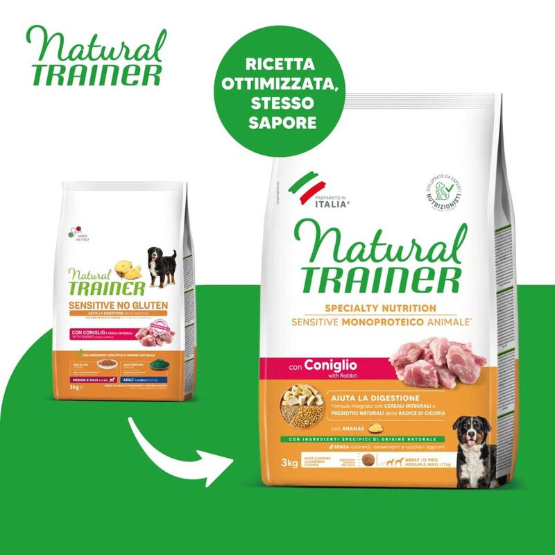 Natural Trainer Dog Adult Medium&Maxi Sensitive Gluten Free con Coniglio 3 kg