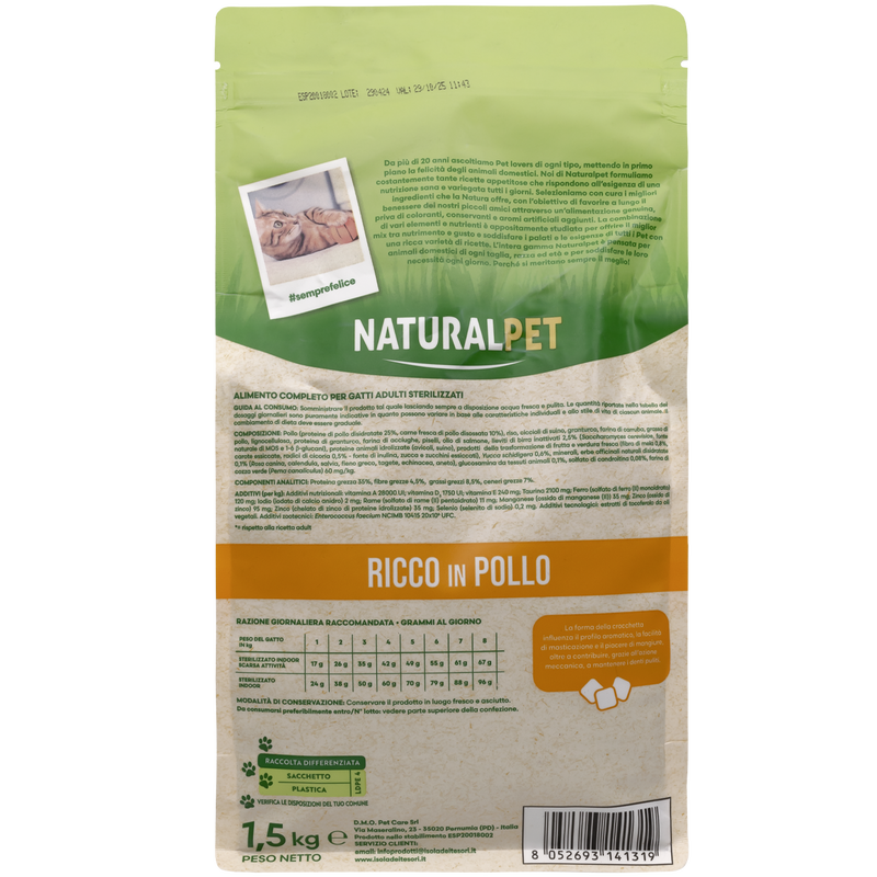 Naturalpet Cat Adult Sterilised ricco in Pollo 1,5 kg