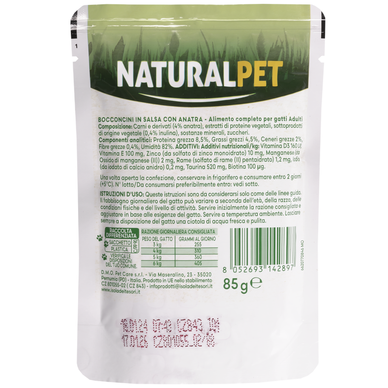 Naturalpet Cat Adult Bocconcini in salsa con Anatra 85gr