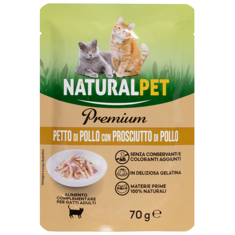 Naturalpet Premium Cat Adult Petto di Pollo con Prosciutto di Pollo 70g
