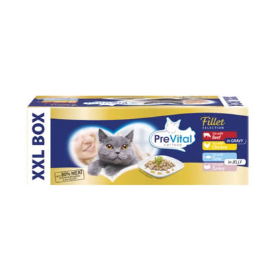 Prevital Cat Adult Multipack Filetti Manzo e Pollo in salsa Tonno e Tacchino in gelatina 48x85 gr