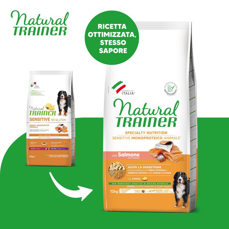 Natural Trainer Dog Mature Medium&Maxi Sensitive Gluten Free con Salmone 12 kg
