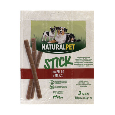 Naturalpet Stick per cani con pollo e manzo 30 gr - 3 pz