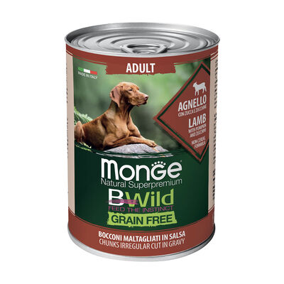 Monge BWild Grain Free  Bocconi maltagliati in salsa Dog Adult Agnello con zucca e zucchine 400 gr
