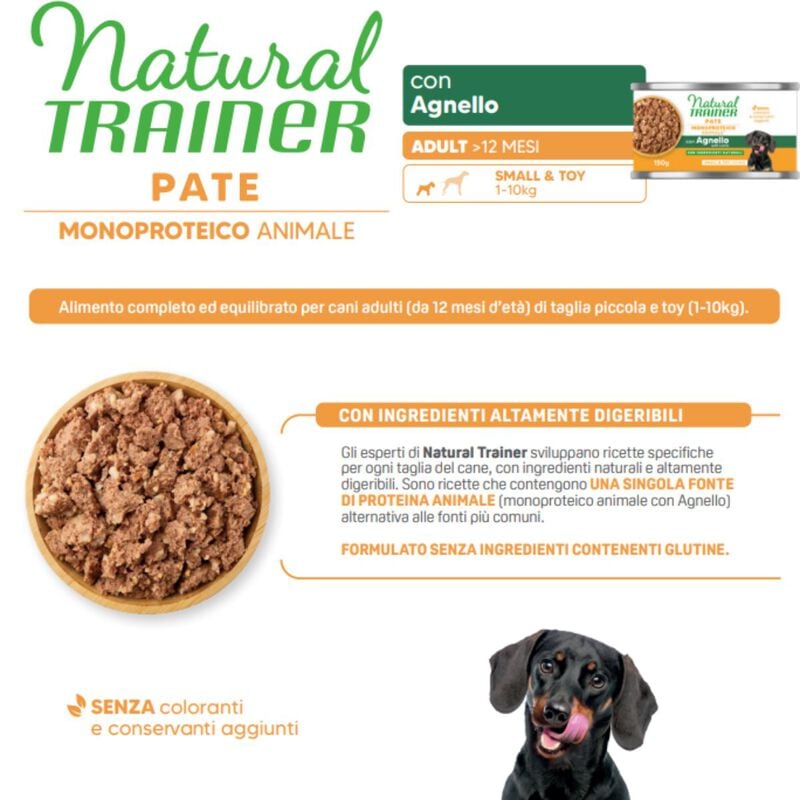 Natural Trainer Dog Adult Small&Toy Pat&eacute; Monoproteico con Agnello 150 gr