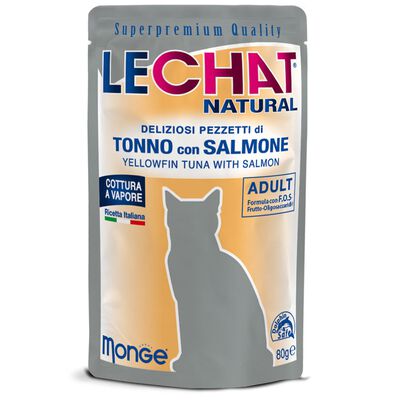 Le Chat Natural gatti adulti pezzetti di Tonno con Salmone 80 gr