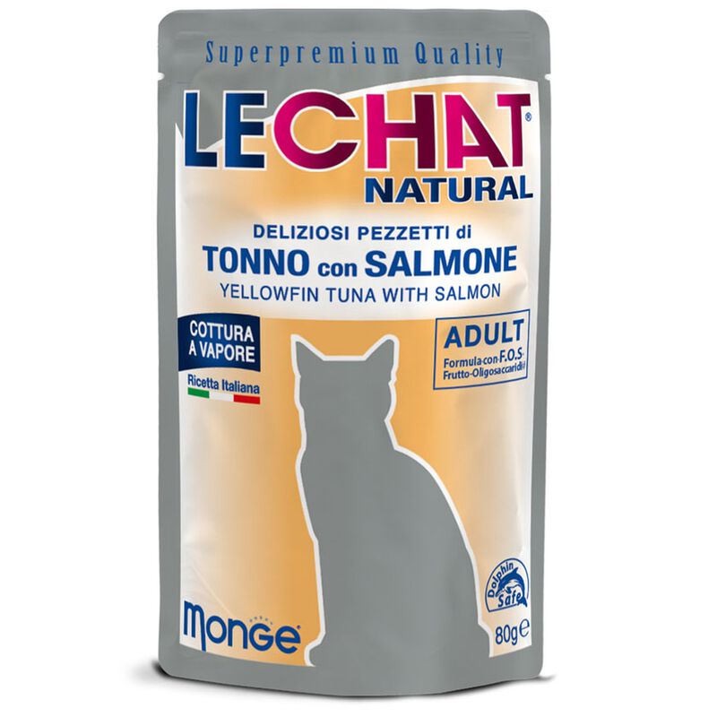 Le Chat Natural gatti adulti pezzetti di Tonno con Salmone 80 gr