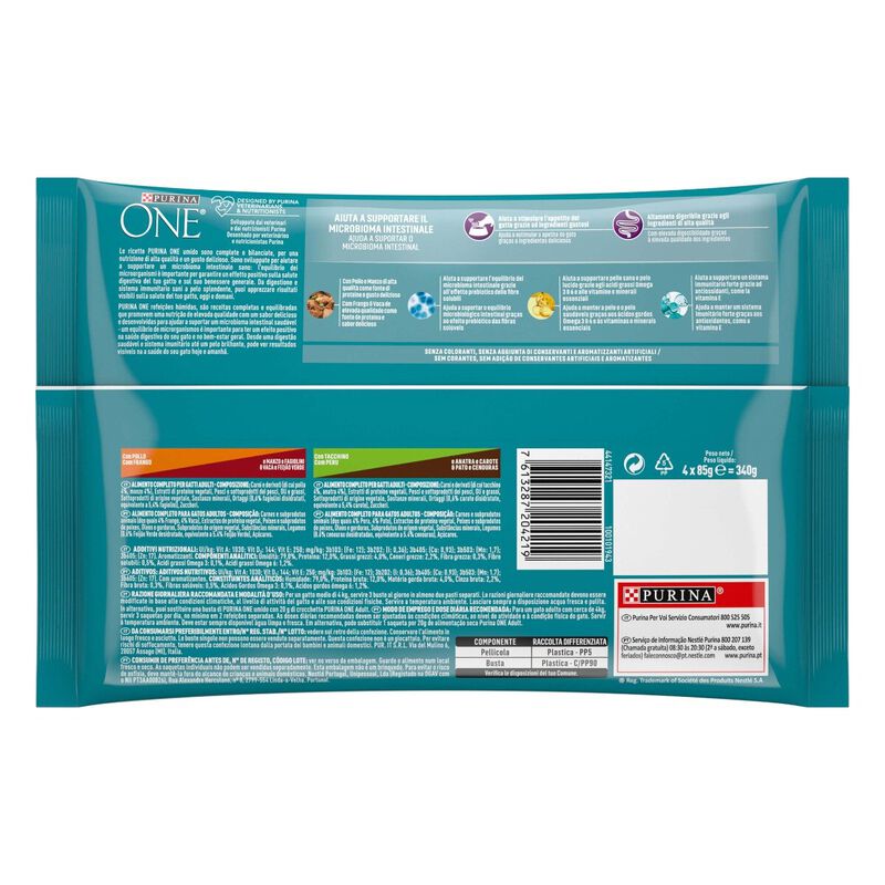 Purina One Cat Appetito Difficile Filettini in salsa Pollo e Manzo, Tacchino e Anatra 85grx4pz