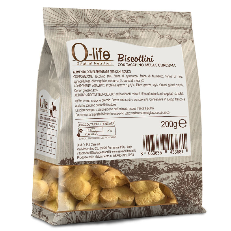 O-life Dog Adult Biscottini con Tacchino mela e curcuma 200gr