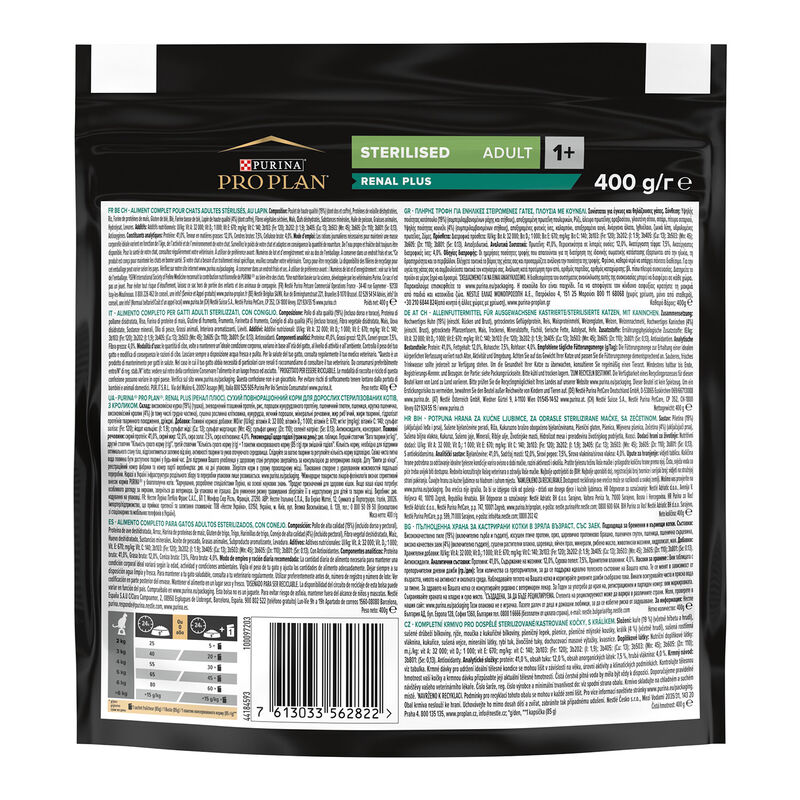 Purina Pro Plan Renal Plus Cat Sterilised Adult 1+ con Coniglio 400 gr