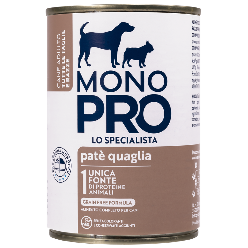 Monopro Dog Adult All breeds Patè Quaglia 400 gr - Scad. Novembre 25
