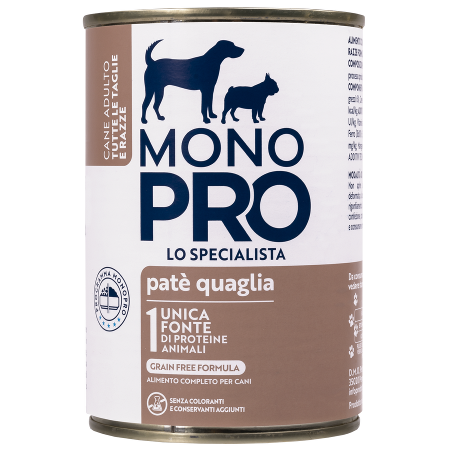 Monopro Dog Adult All breeds Pat&egrave; Quaglia 400 gr