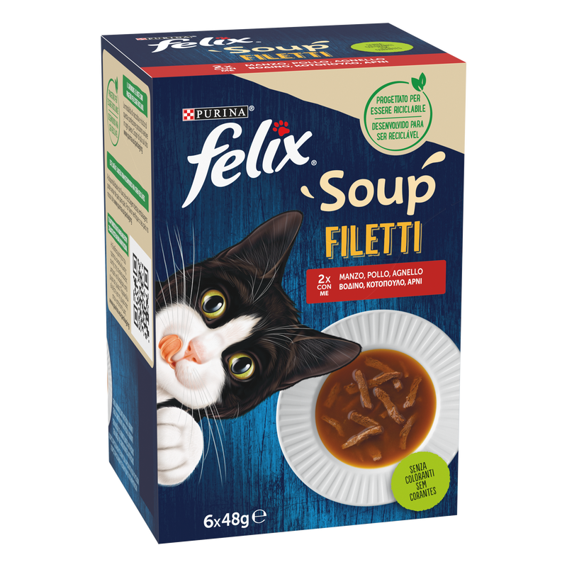 Felix Soup Cat Adult Filetti Manzo Pollo e Agnello 6x48 gr