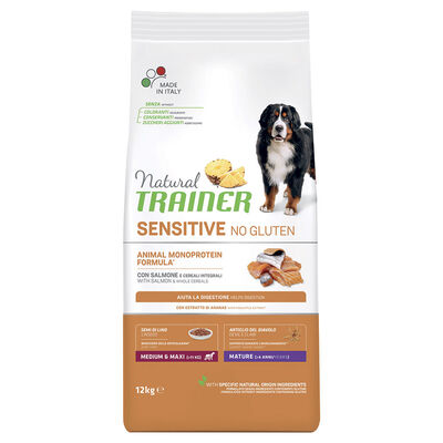 Natural Trainer Dog Sensitive No Gluten Medium&Maxi Mature con Salmone 12kg.