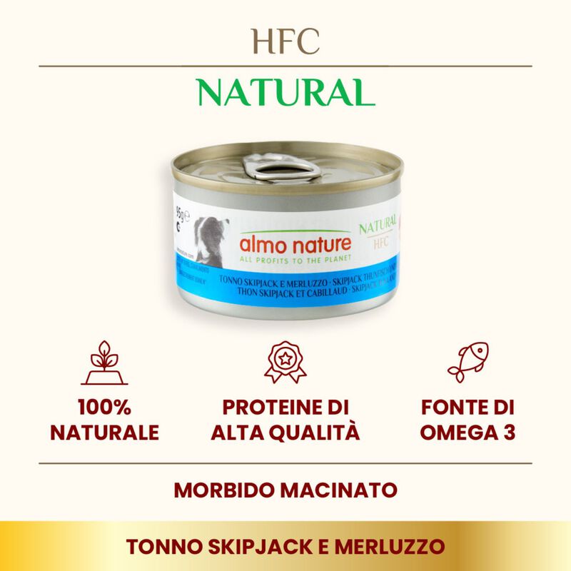 Almo Nature HFC Natural Dog Adult Tonno Skipjack e Merluzzo 95gr Almo Nature HFC Natural Dog Adult Tonno Skipjack e Merluzzo 95gr