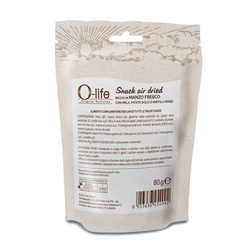 O-life Dog Snack Air Dried con Manzo Fresco 80 gr