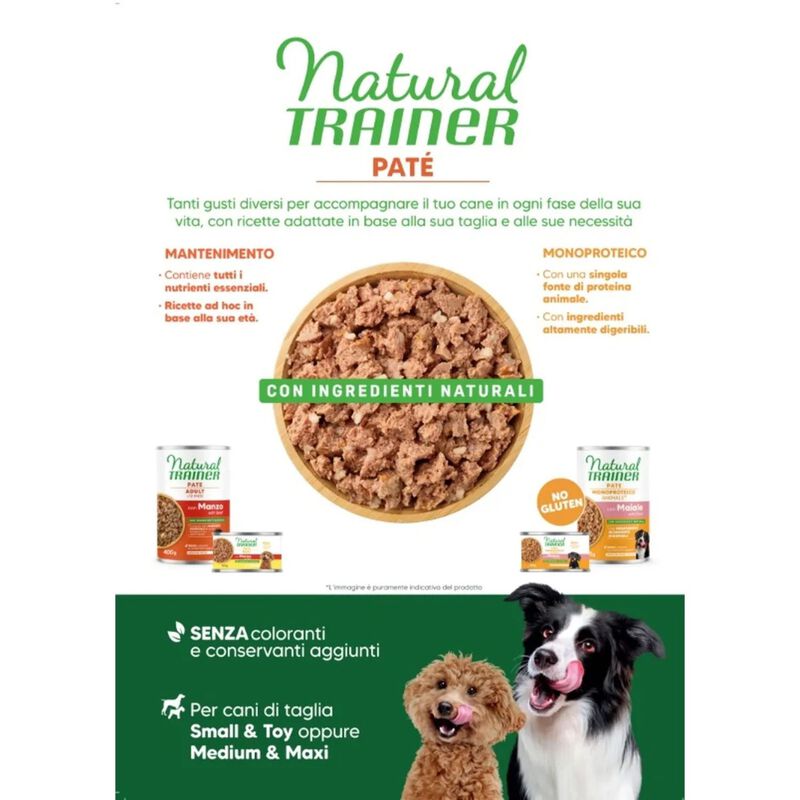 Natural Trainer Dog Adult Small&Toy Pat&eacute; Monoproteico con Maiale 150 gr