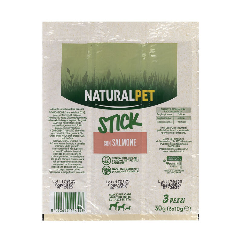 Naturalpet Snack Stick ricco in Salmone 3pzx10 gr