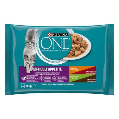 Purina One Cat Appetito Difficile Filettini in salsa Pollo e Manzo, Tacchino e Anatra 85grx4pz