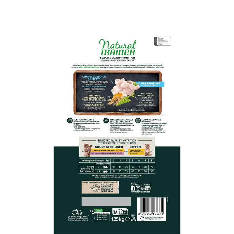 Natural Trainer Selected Quality Nutrition Cat Steril con Pesce bianco 1.25kg