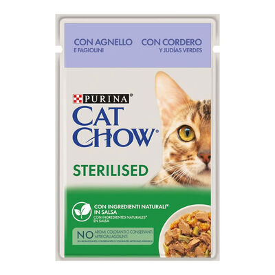 Cat Chow Adult 1+ Sterilised Teneri pezzetti in salsa con agnello e fagiolini 85 gr
