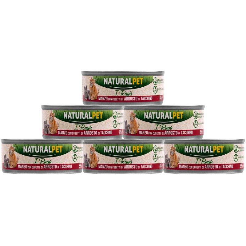 Naturalpet Cat I rag&ugrave; Manzo con cubetti di arrosto di tacchino 85gr