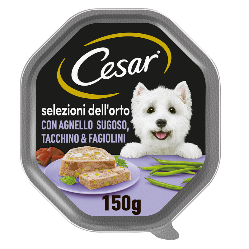 Cesar Dog Selezioni dell'Orto con Agnello sugoso, tacchino e fagiolini in Gelatina 150 gr