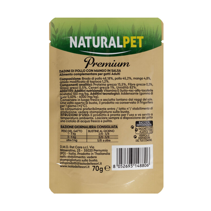 Naturalpet Cat Adult Dadini di Pollo con Mango in salsa 70g