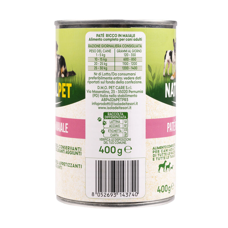 Naturalpet Dog Adult Paté ricco in Maiale 400 gr