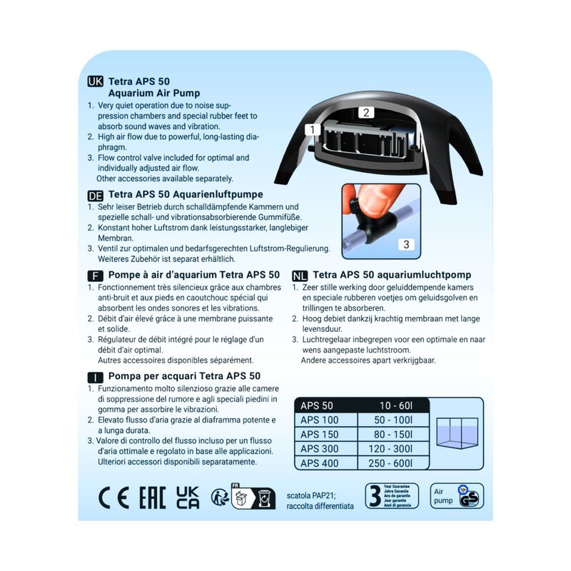 Tetra APS Air Pump 300 Nero