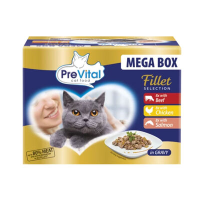 Prevital Cat Adult Mega Box Filetti Manzo Pollo e Salmone in salsa 85x24 pz