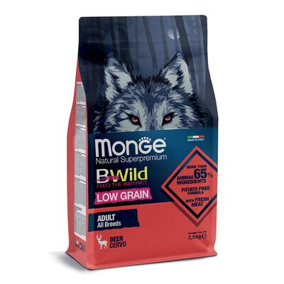 Monge BWild Crocchette Low Grain per cani adulti Cervo 2,5 kg