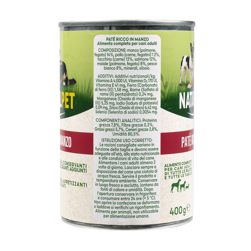 Naturalpet Dog Adult Patè ricco in Manzo 400 gr