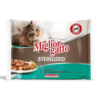 Migliorgatto Cat Sterilized bocconcini in gelatina assortiti Salmone/Pesce Azzurro 4 x 85 gr