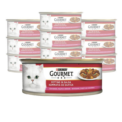 Gourmet Rosso Cat Adult Fettine con Verdure, Manzo e Fegato 195 gr