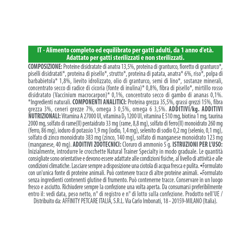 Natural Trainer Cat Adult Sensitive No Gluten con Anatra 1,5 kg