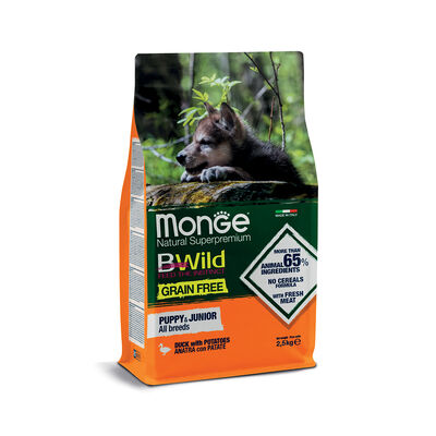 Monge Natural Superpremium BWild Grain Free Puppy e Junior Anatra con Patate 2,5 kg