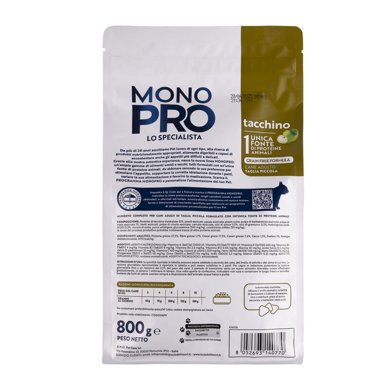 Monopro Dog Adult Mini Grain Free Tacchino 800 gr
