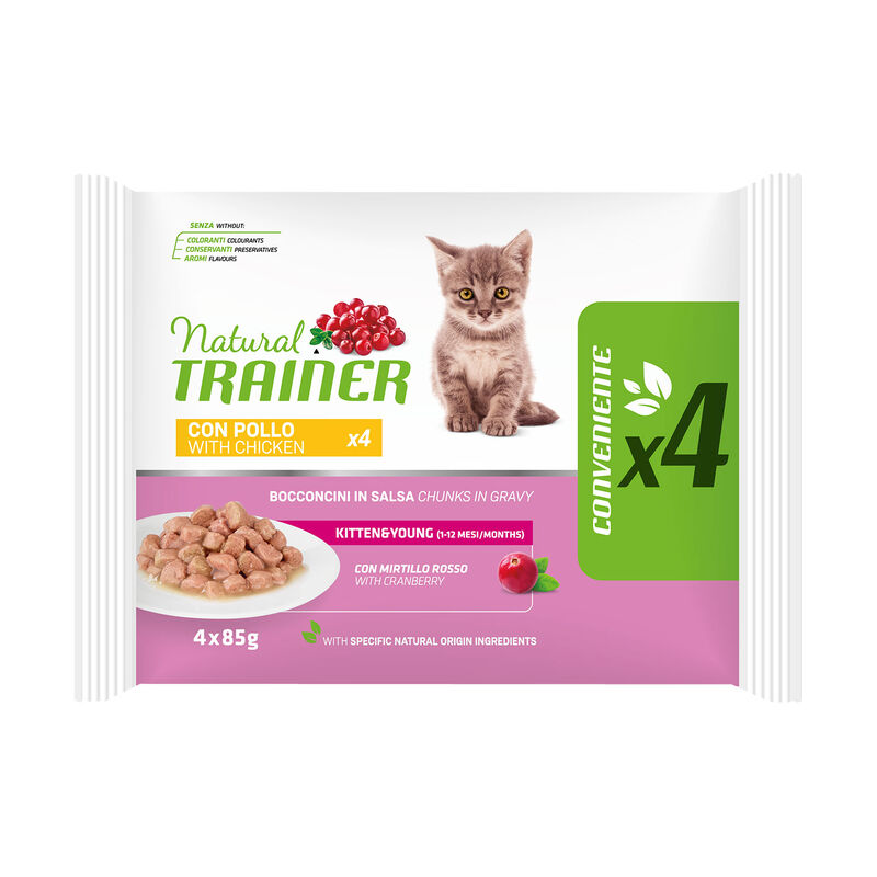 Natural Trainer Cat Kitten and Young con Pollo 85grx4pz