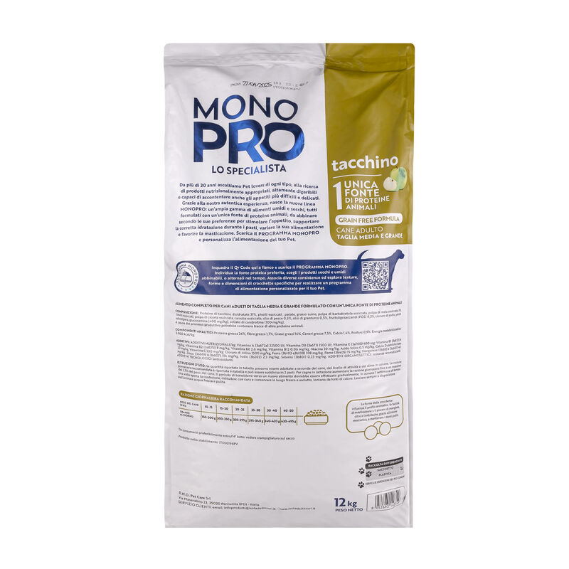 Monopro Dog Adult Medium&Large Grain Free Tacchino 12kg