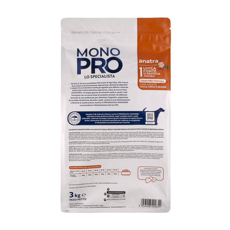 Monopro Dog Adult Medium&Large Grain Free Anatra 3 kg