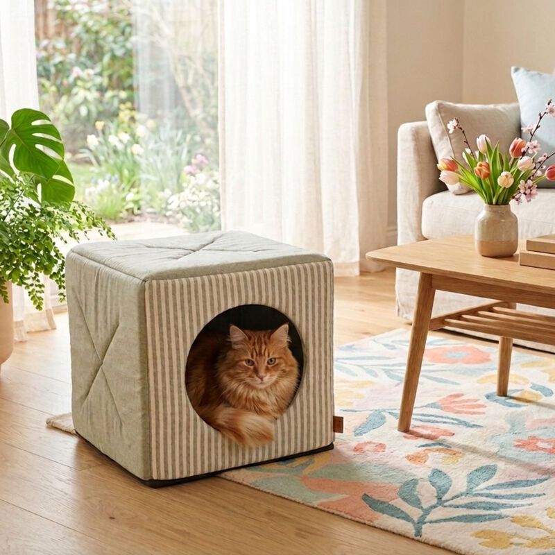 L'Isola dei Tesori Cuccia Cubo Righe Verdi 40x40x40 cm