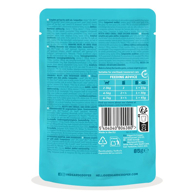 Edgard & Cooper Bocconcini in Salsa per gatti con Tonno e Pollo 85 gr