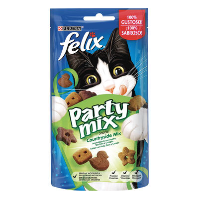 Felix Party Mix Snack per gatti Countryside Mix con Anatra, Tacchino e Coniglio 60 gr