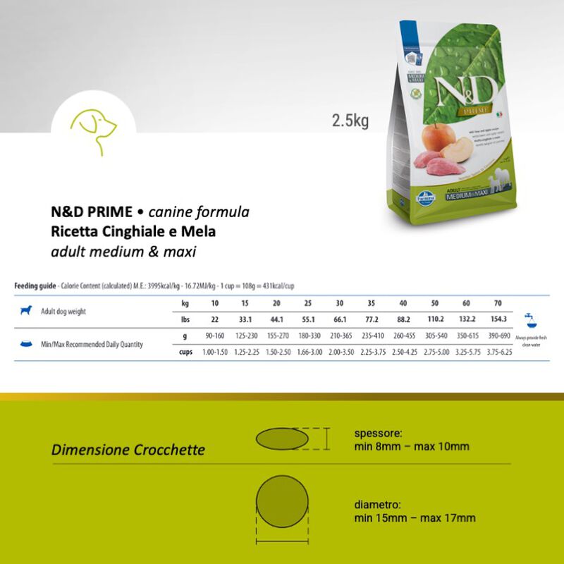Farmina N&D Prime Dog Adult Medium & Maxi Cinghiale e Mela 2,5 kg