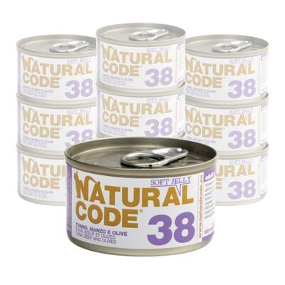 Natural Code 38 Gatto con Tonno, Manzo e Olive 85 gr 