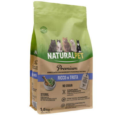 Naturalpet Premium Cat Adult Sterilised ricco in Trota 1,5 kg