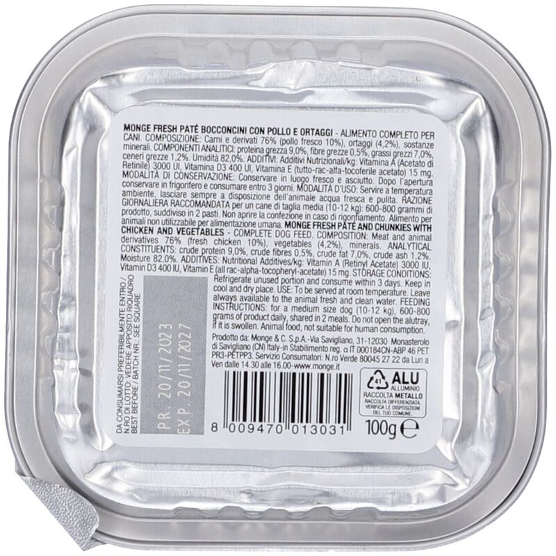 Monge Fresh Dog Adult Paté con Bocconcini con Pollo e Verdure 100 gr