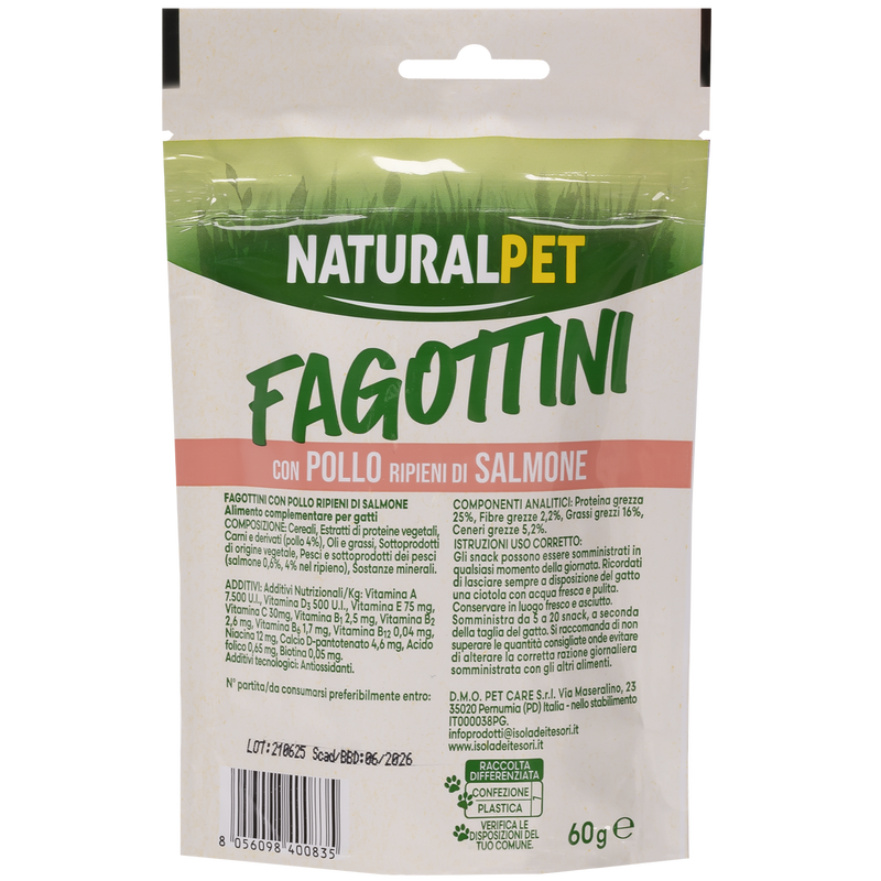 Naturalpet Snack Fagottini con Pollo ripieni di Salmone 60 gr