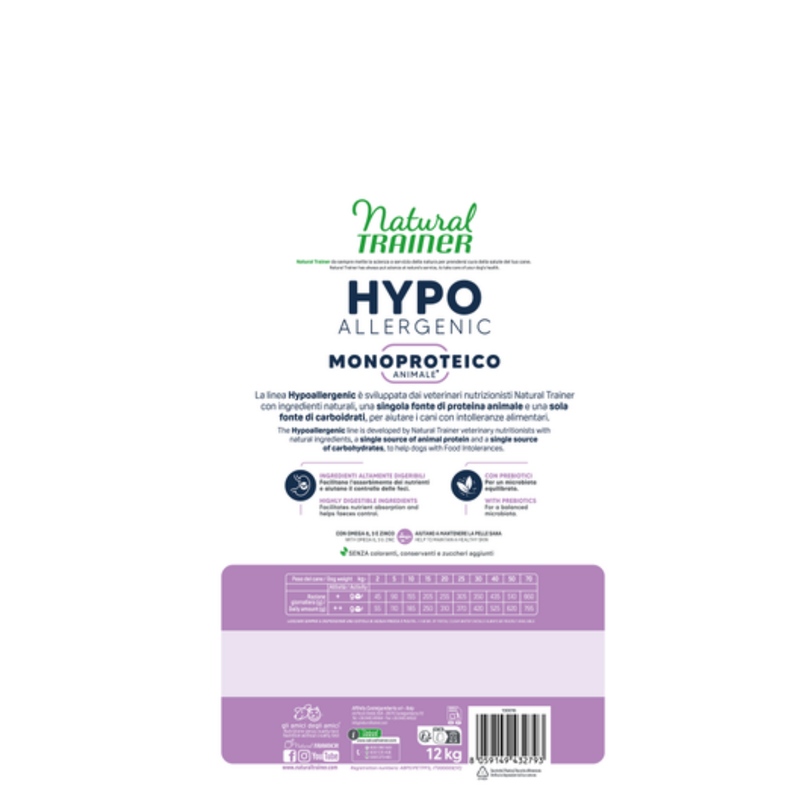 Natural Trainer Hypoallergenic Cani Adulti Maiale 12kg 